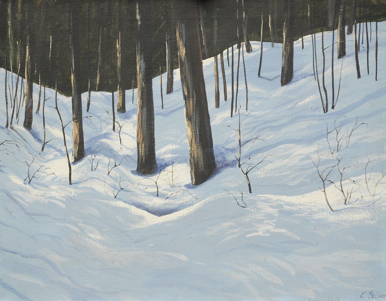 Selmi Ch.  | Charles Selmi | Gemälde zum Verkauf angeboten | Winterlicher Wald, Öl auf Leinwand 50,0 x 60,0 cm, Unterzeichnet u.r.