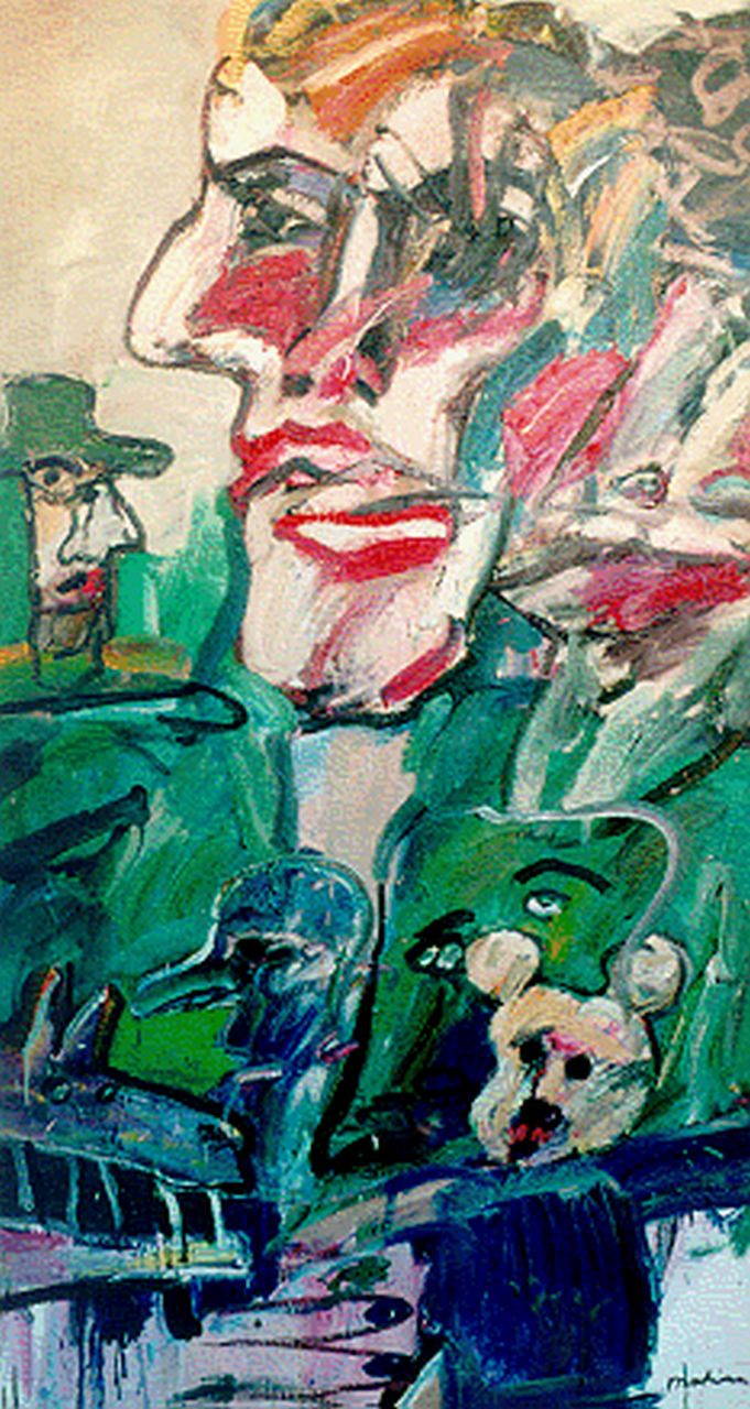 Anton Martineau | Junge Frau mit Kuscheltieren, Öl auf Leinwand, 180,5 x 100,5 cm, Unterzeichnet u.r. und datiert 1987