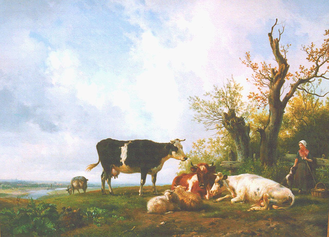 Sande Bakhuyzen H. van de | Hendrikus van de Sande Bakhuyzen, A peasant woman with cattle, Öl auf Holz 47,6 x 63,2 cm, signed l.r. und dated 1836