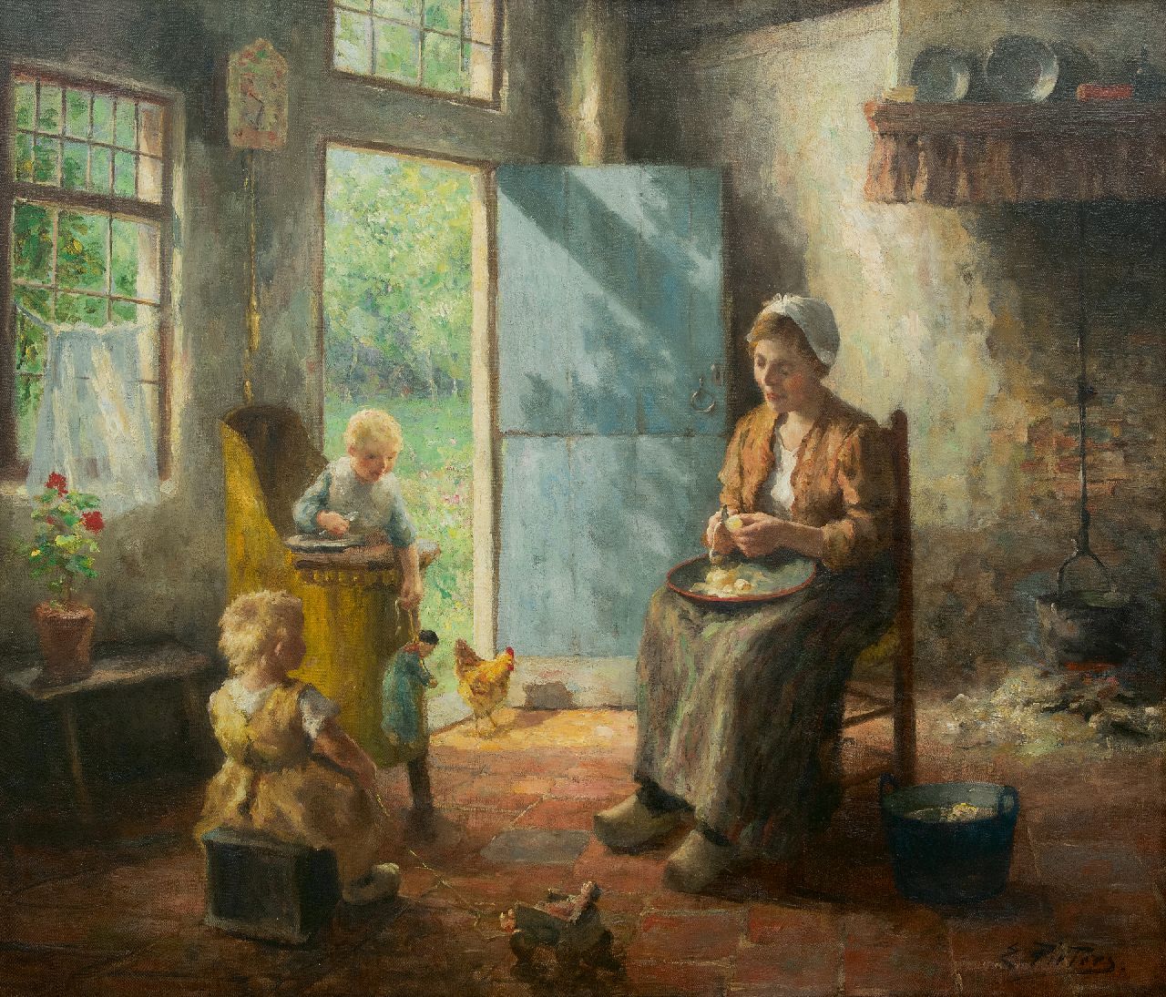 Pieters E.  | Evert Pieters, Häusliche Szene, Öl auf Leinwand 79,2 x 93,3 cm, Unterzeichnet u.r.