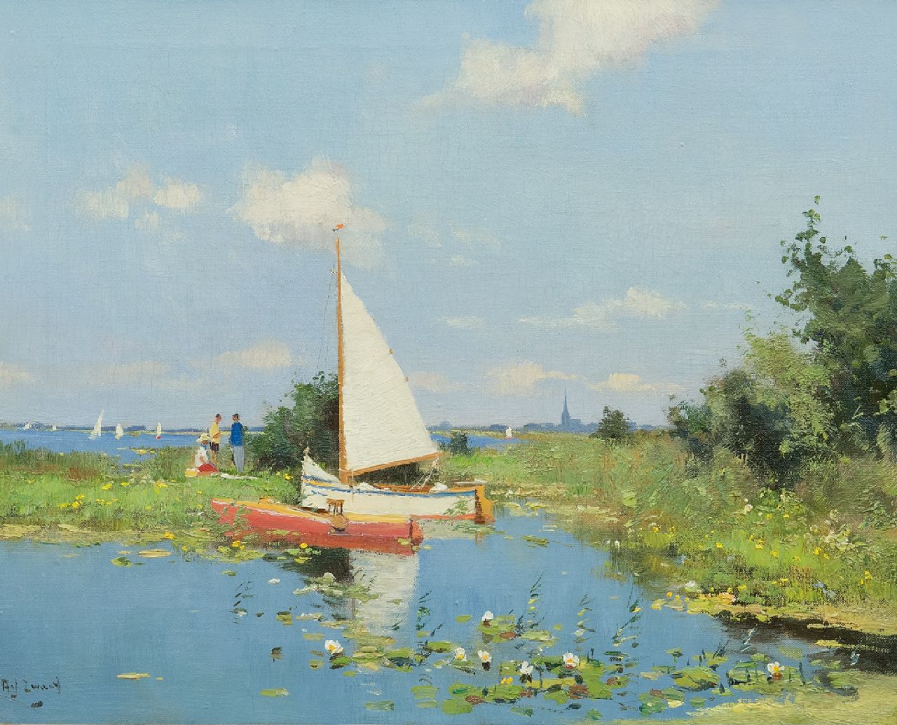 Zwart A.J.  | Adrianus Johannes 'Arie' Zwart, An den Nieuwkoopse Plassen, Öl auf Leinwand 40,3 x 50,0 cm, Unterzeichnet u.l.