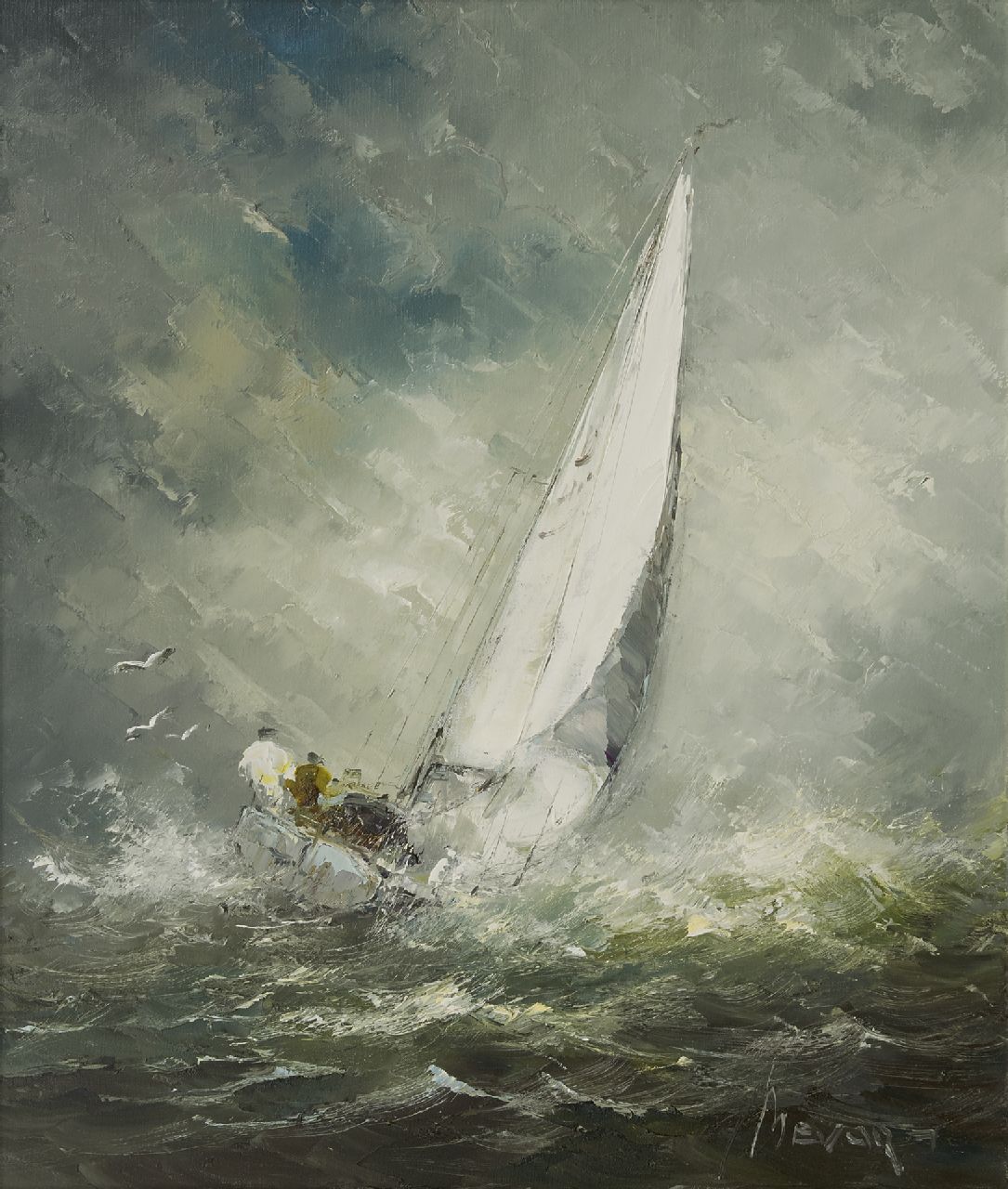 Jan Bévort | Segelschiff auf rauer See, Öl auf Leinwand, 70,2 x 60,7 cm, Unterzeichnet u.r.