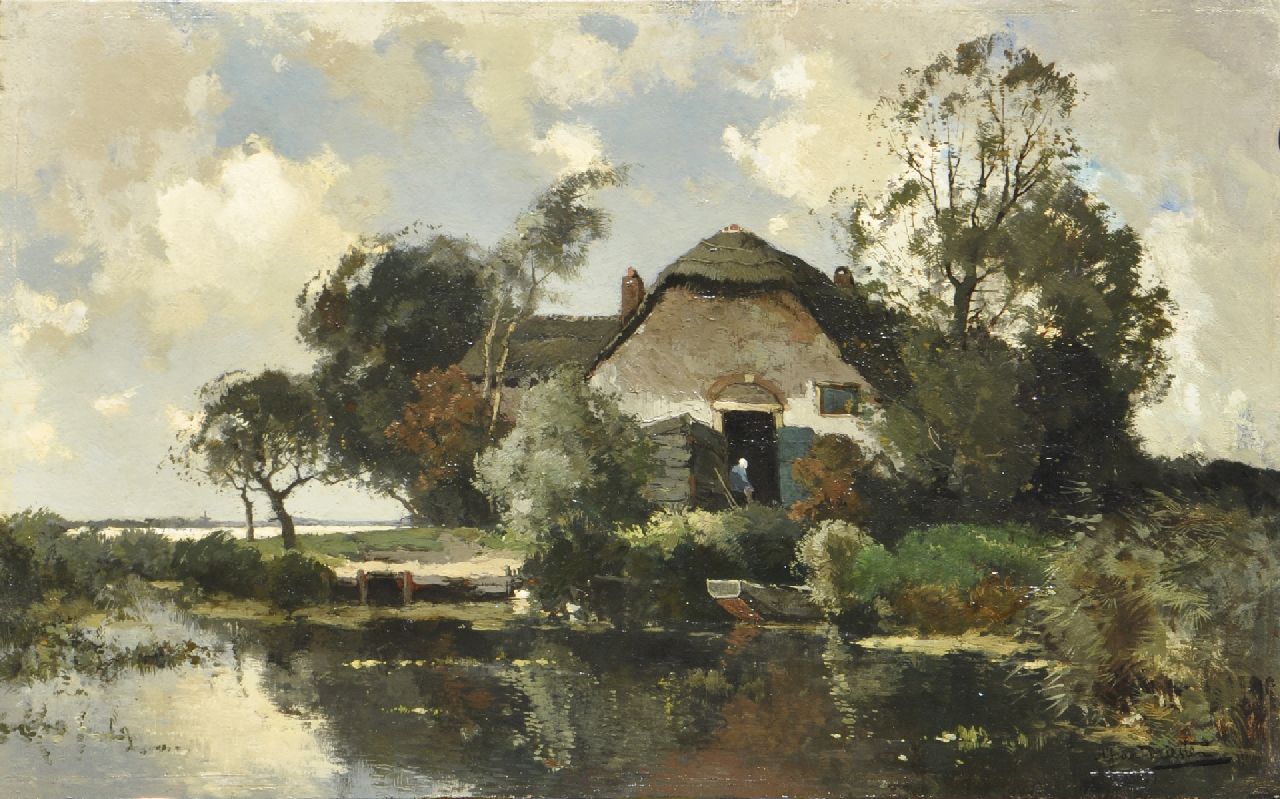 Driesten A.J. van | Arend Jan van Driesten, Bauernhof am Wasser, Öl auf Holz 39,8 x 64,1 cm, Unterzeichnet u.r.