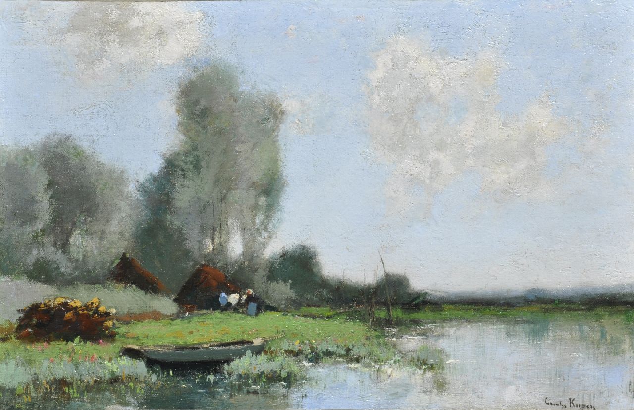 Kuijpers C.  | Cornelis Kuijpers, Bäuerin bei trocknender Wäsche, Öl auf Leinwand 27,5 x 40,3 cm, Unterzeichnet u.r.