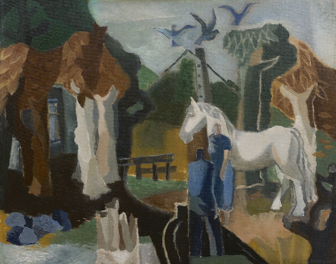 Bosma W.  | Willem 'Wim' Bosma, Bauer und Bäuerin mit Pferd bei Bauernhof, Öl auf Holzfaser 59,0 x 74,1 cm, Unterzeichnet u.r. und datiert 1950