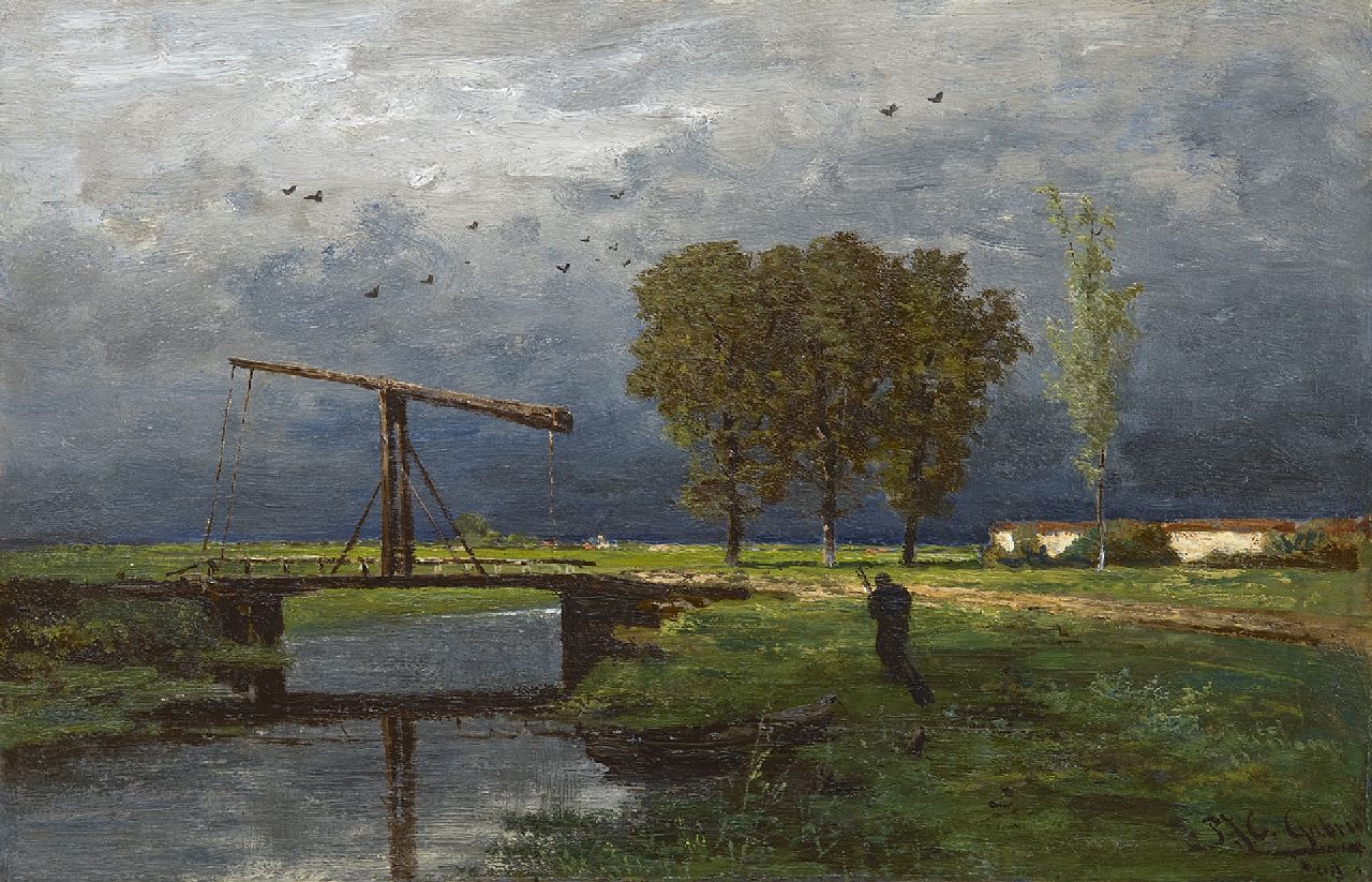 Gabriel P.J.C.  | Paul Joseph Constantin 'Constan(t)' Gabriel, Landschaft mit Fallbrücke an einem regnerischen Tag, Öl auf Holz 21,1 x 31,4 cm, Unterzeichnet u.r. und datiert '69