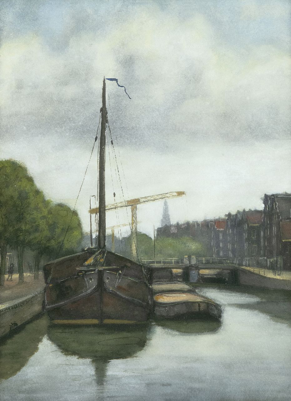 Haaren D.J. van | 'Dirk' Johannes van Haaren | Aquarelle und Zeichnungen zum Verkauf angeboten | Die Brouwersgracht, Amsterdam, Gouache auf Papier 40,5 x 29,8 cm, Unterzeichnet m.l. und datiert '05