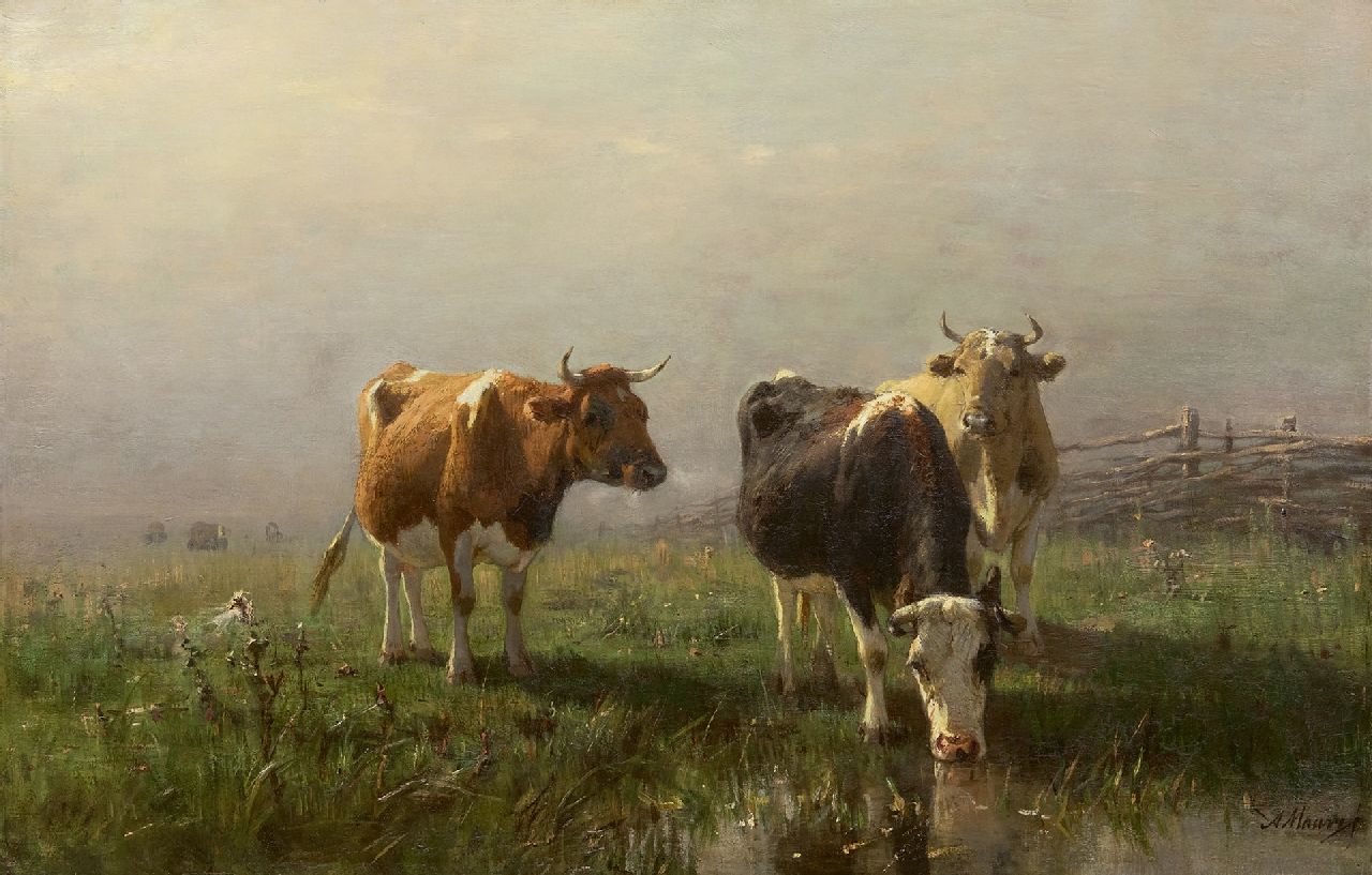 Mauve A.  | Anthonij 'Anton' Mauve, Kühe auf der Wiese, Öl auf Leinwand 54,1 x 83,3 cm, Unterzeichnet u.r.