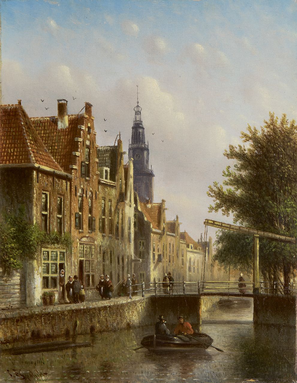 Spohler J.F.  | Johannes Franciscus Spohler, Phantasieansicht auf auf Amsterdamer Raamgracht mit Zuiderkerk, Öl auf Holz 20,4 x 15,8 cm, Unterzeichnet u.l.