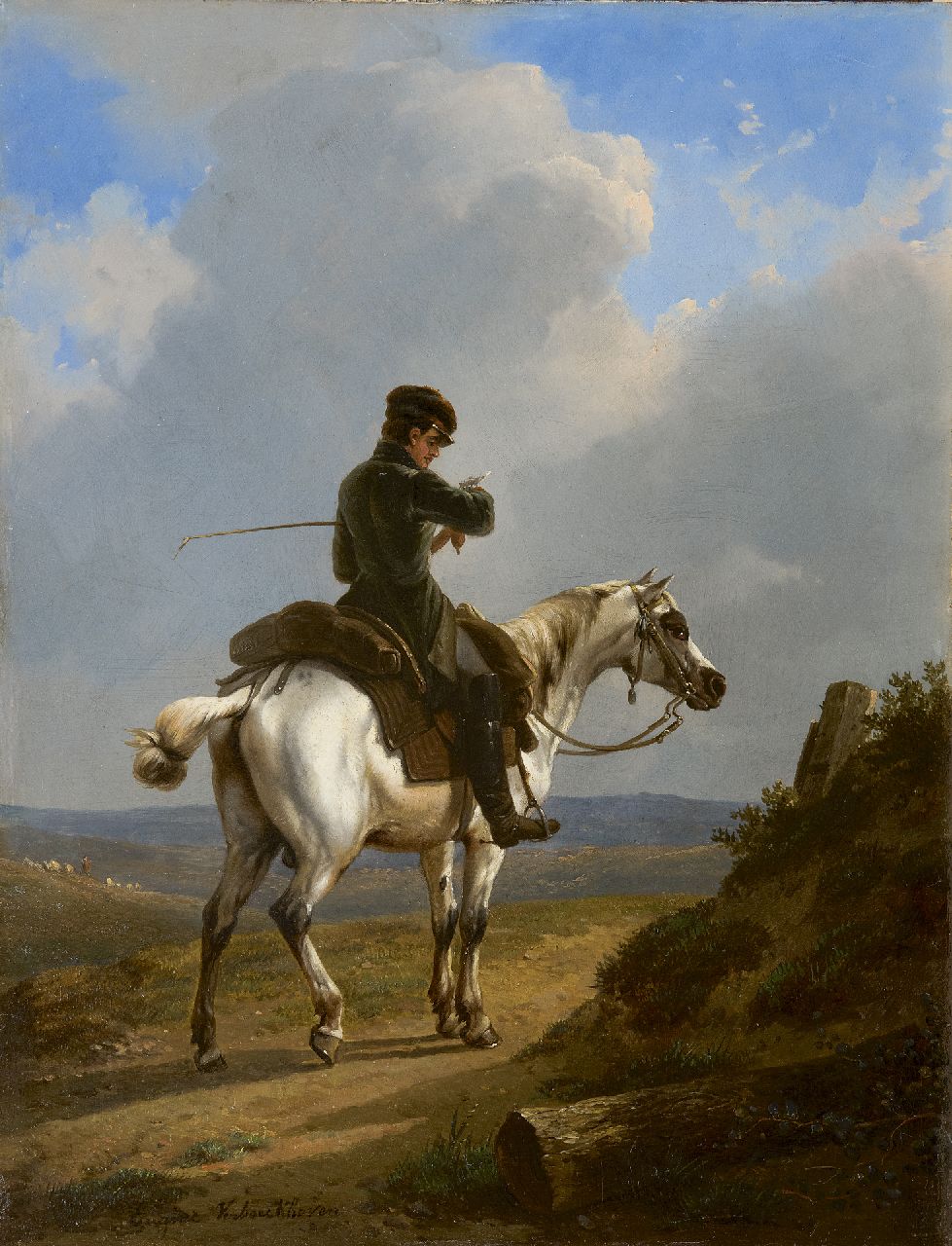 Verboeckhoven E.J.  | Eugène Joseph Verboeckhoven, Junger Reiter, Öl auf Holz 34,0 x 26,0 cm, Unterzeichnet u.l.
