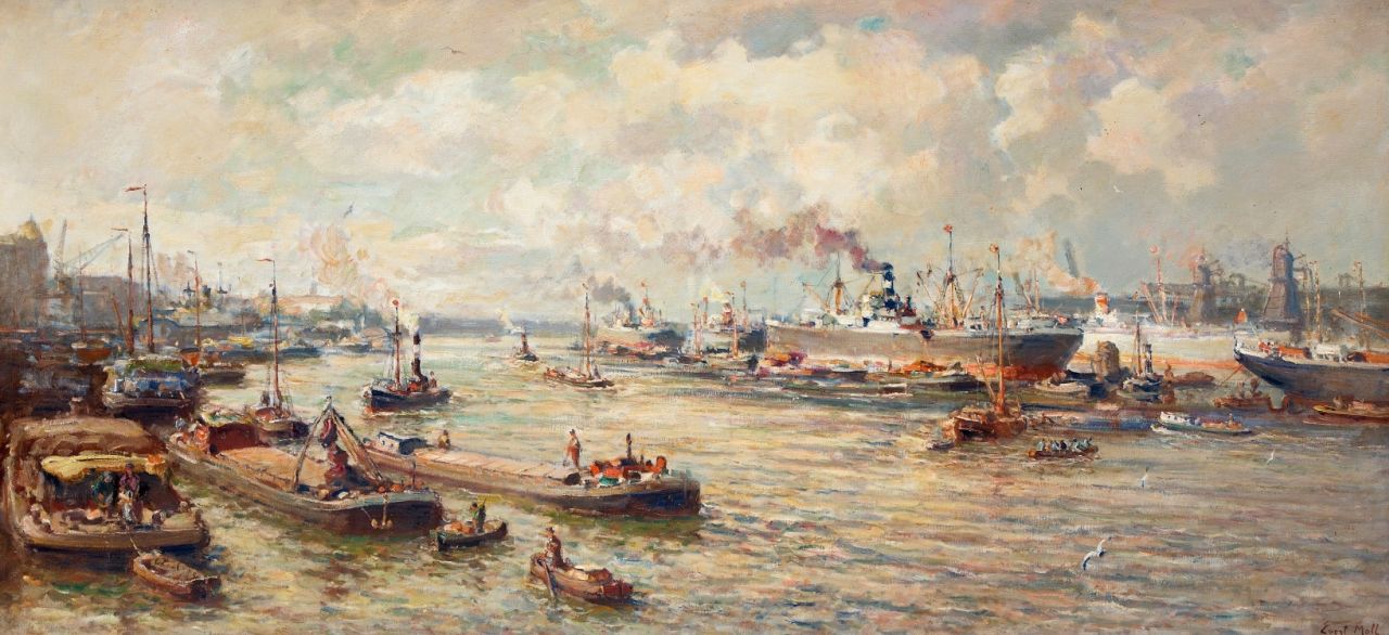 Moll E.  | Evert Moll, Der Hafen von Rotterdam, Öl auf Leinwand 94,6 x 200,4 cm, Unterzeichnet u.r.