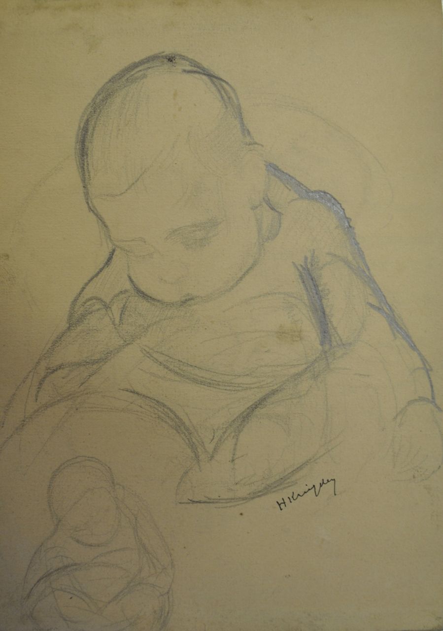 Kruyder H.J.  | 'Herman' Justus Kruyder | Aquarelle und Zeichnungen zum Verkauf angeboten | Schlafendes baby, Bleistift auf Papier 17,9 x 12,7 cm, Unterzeichnet u.r.