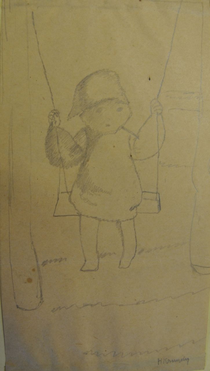 Kruyder H.J.  | 'Herman' Justus Kruyder | Aquarelle und Zeichnungen zum Verkauf angeboten | Kind auf Schaukel, Bleistift auf Papier 21,9 x 11,7 cm, Unterzeichnet u.r.