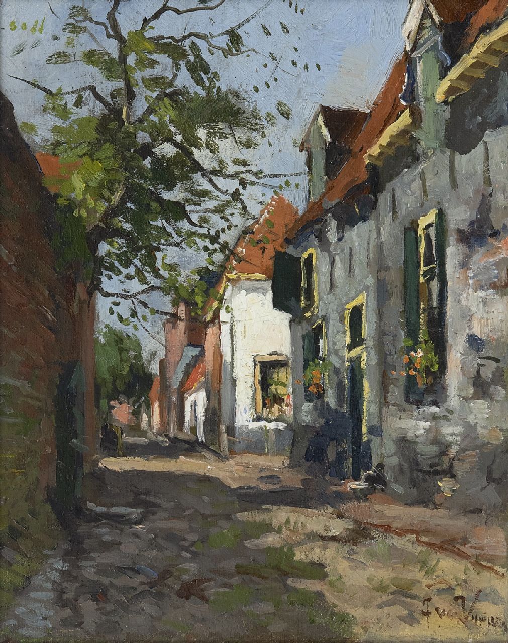 Vuuren J. van | Jan van Vuuren, Sonnige Gasse, Öl auf Leinwand 24,6 x 19,7 cm, Unterzeichnet u.r.