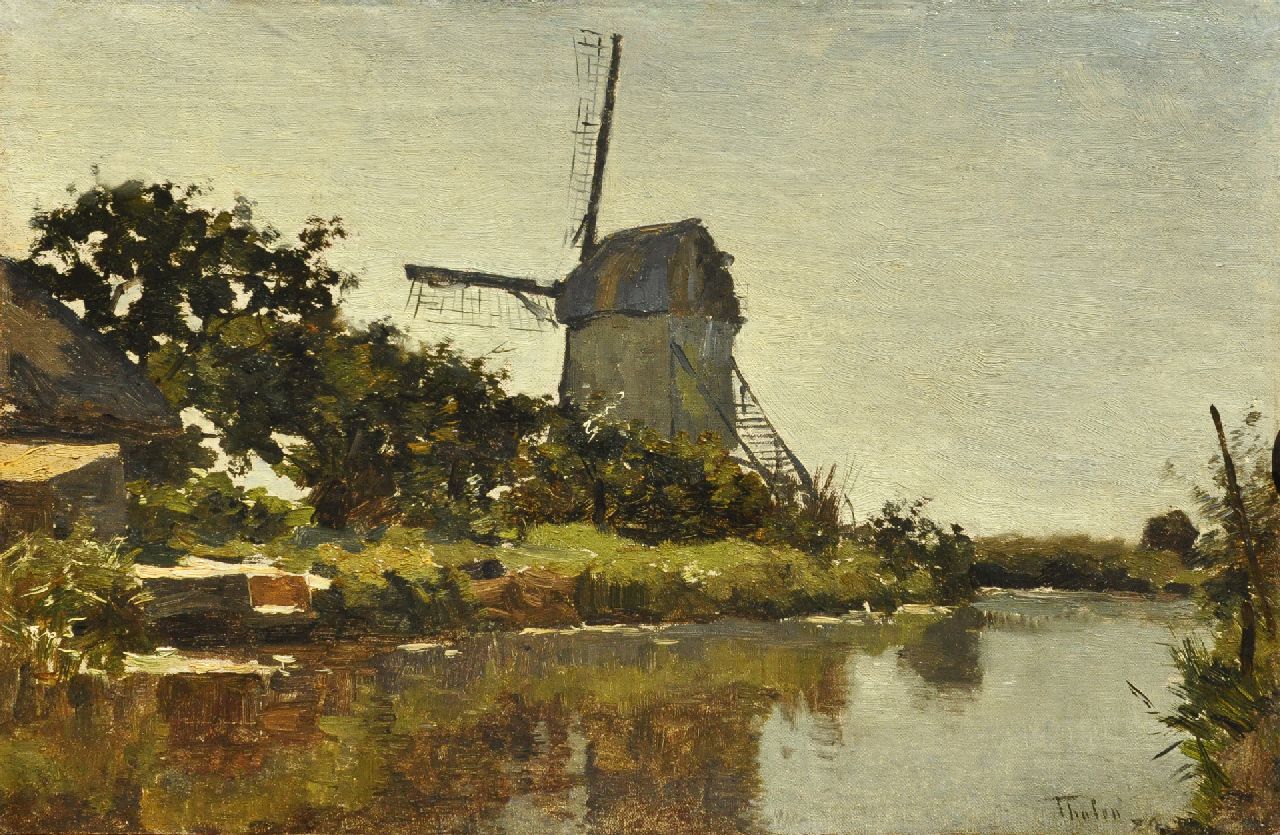 Tholen W.B.  | Willem Bastiaan Tholen, Mühle am Kanal, Öl auf Papier auf Holzfaser 27,8 x 38,7 cm, Unterzeichnet u.r. und datiert '84