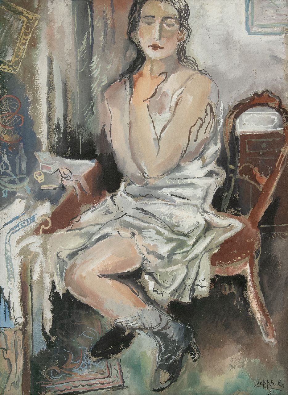Joep Nicolas | Sitzende Frau, Gouache auf  Papier und Holzfaser, 77,5 x 57,3 cm, Unterzeichnet u.r. und datiert 1930
