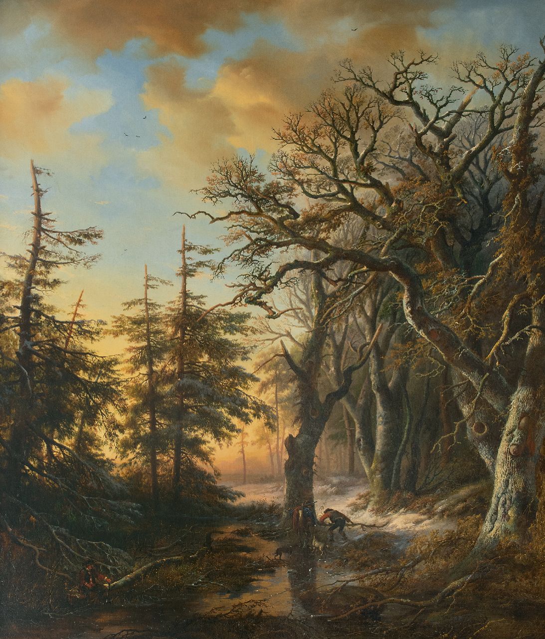 Bodeman W.  | Willem Bodeman, Zwei Jäger an einem zugefrorenem Bach im Wald, Öl auf Leinwand 132,0 x 112,0 cm, Unterzeichnet u.l. und datiert 1847