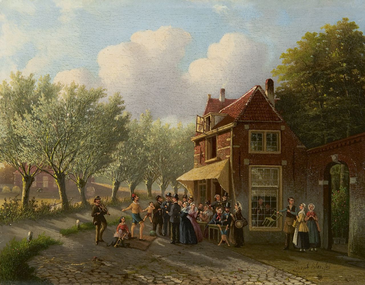 Joseph Bles | Akrobat vor einer Dorfherberge, Öl auf Holz, 20,6 x 26,2 cm, Unterzeichnet u.r.