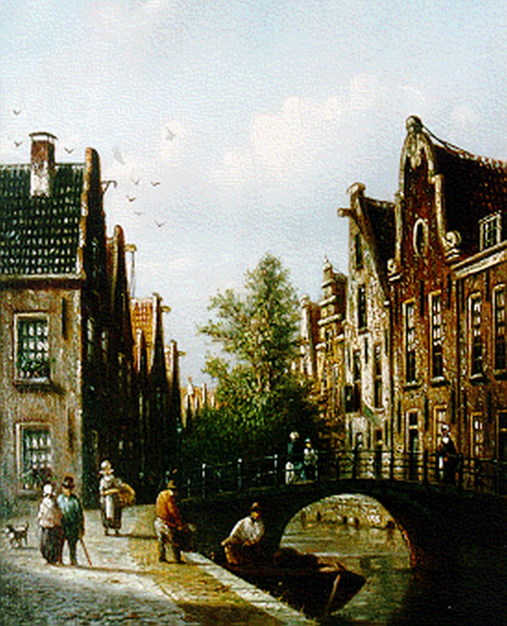 Spohler J.F.  | Johannes Franciscus Spohler, A canal view, Amsterdam, Öl auf Holz 20,5 x 16,0 cm, signed l.l.