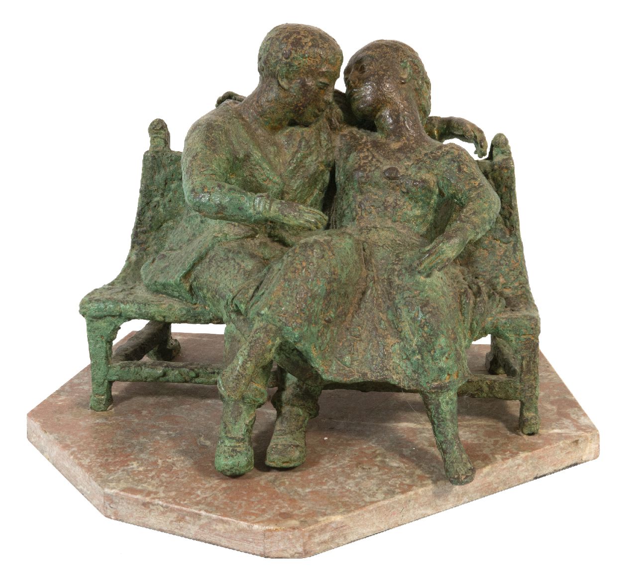 Starreveld P.  | Pieter Starreveld, Geliebte auf einer Bank, Bronze 24,5 x 27,5 cm