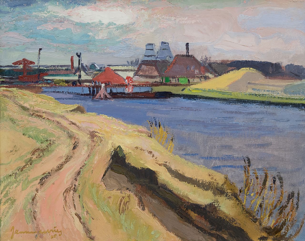 Vries J. de | Jannes de Vries, Brennöfen am Reitdiep, Öl auf Leinwand 40,0 x 50,0 cm, Unterzeichnet u.l. und im Verso und datiert '35