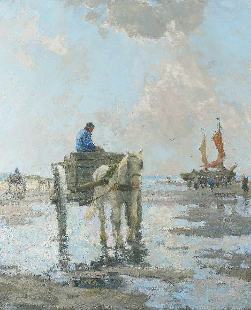 Pieters E.  | Evert Pieters, Krabbenfischer, Öl auf Leinwand 109,4 x 90,3 cm, Unterzeichnet r.u.