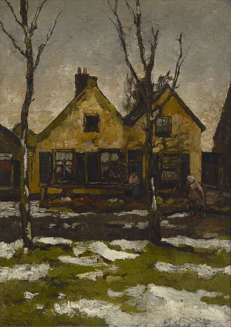 Zwart W.H.P.J. de | Wilhelmus Hendrikus Petrus Johannes 'Willem' de Zwart, Winterliche Dorfgasse, Öl auf Leinwand auf Holz 41,0 x 29,5 cm, Unterzeichnet u.l.