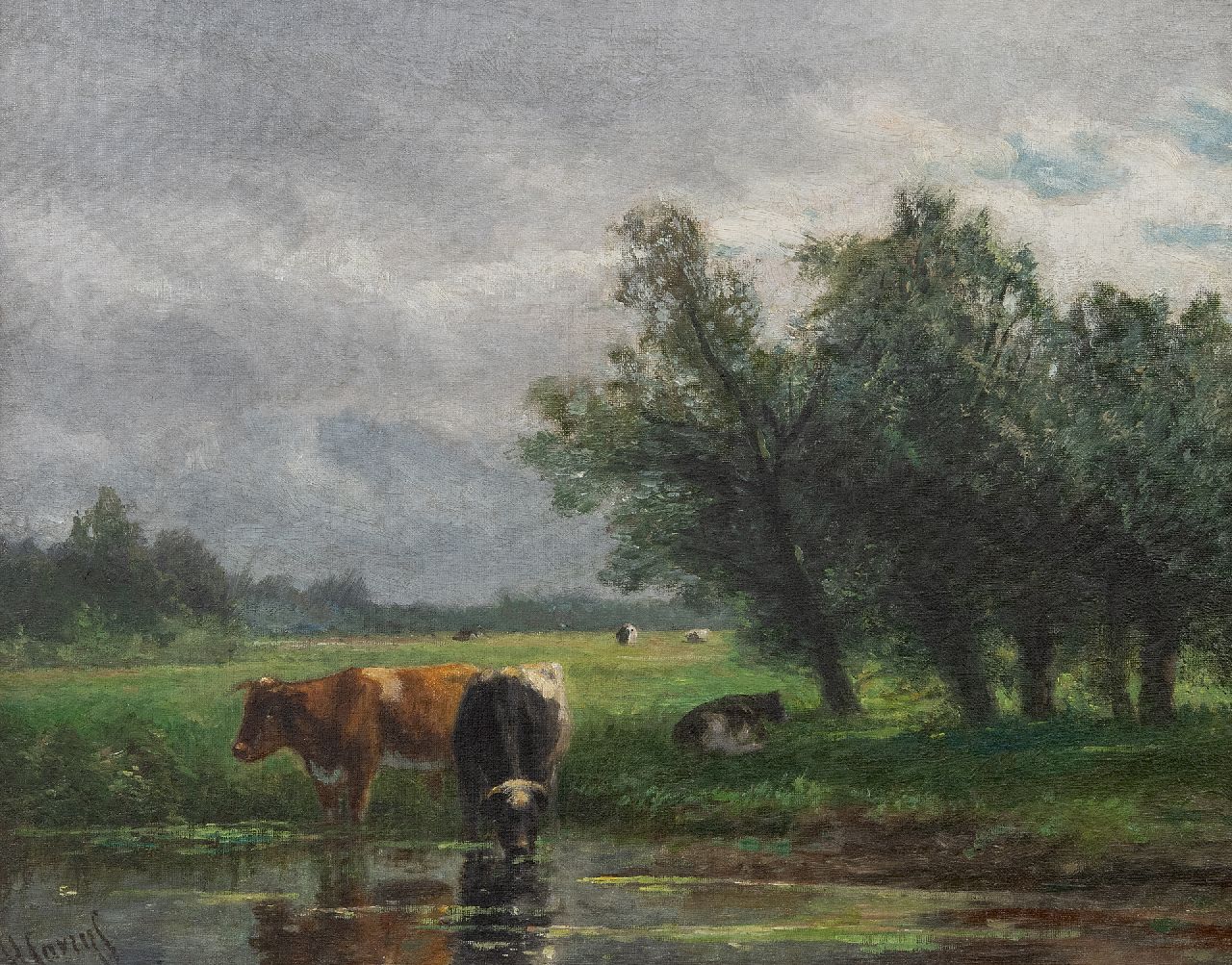 Savrij H.  | Hendrik Savrij, Kühe am Grabenrand, Öl auf Leinwand 37,0 x 47,2 cm, Unterzeichnet u.l.