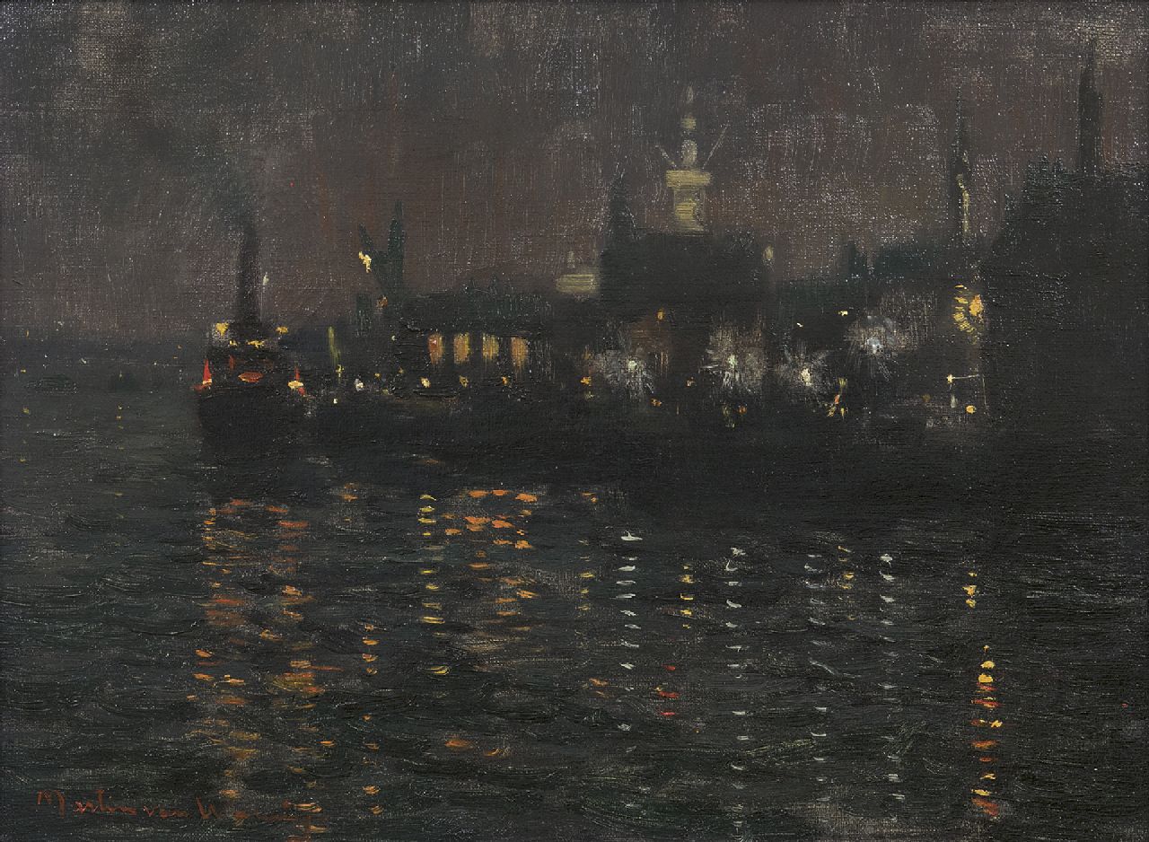 Martin van Waning | Hafen in der Nacht, Öl auf Leinwand, 30,2 x 40,3 cm, Unterzeichnet u.l.