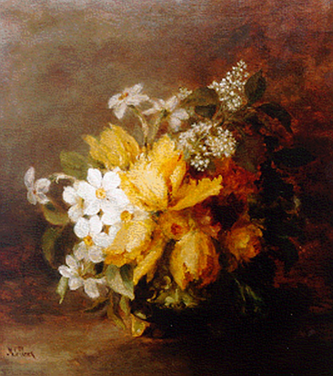 Clerq M.C. de | Marguérite Carolina de Clerq, A still life with flowers, Öl auf Leinwand 58,5 x 52,5 cm, signed l.l.