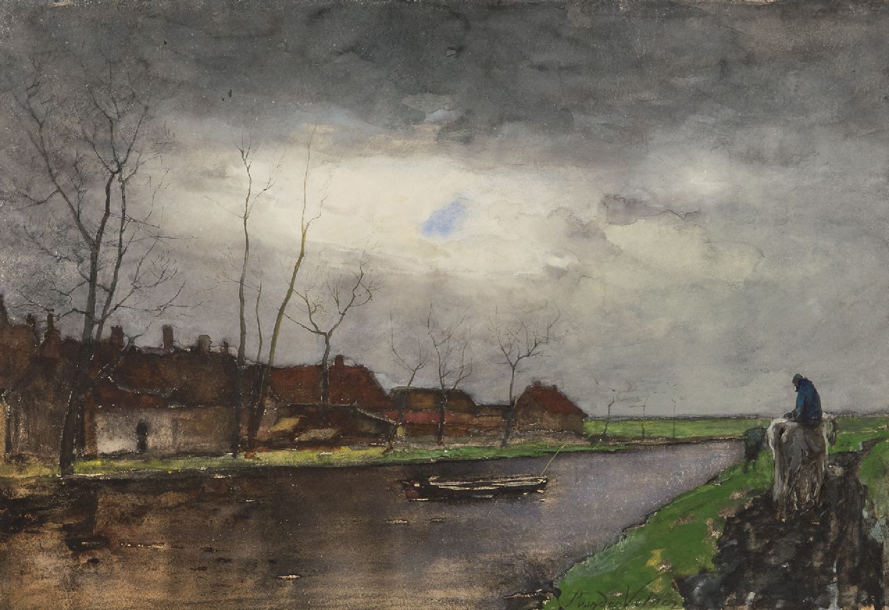 Velden P. van der | Petrus van der Velden, Am Treidelpfad, Aquarell auf Papier 36,3 x 53,2 cm, Unterzeichnet u.r.