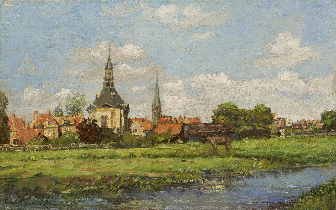 Lehmann A.E.F.  | 'Anna' Elisabeth Frederika Lehmann | Gemälde zum Verkauf angeboten | Blick auf Leidschendam mit der Dorfkirche, Öl auf Leinwand 30,0 x 46,0 cm, Unterzeichnet u.l.