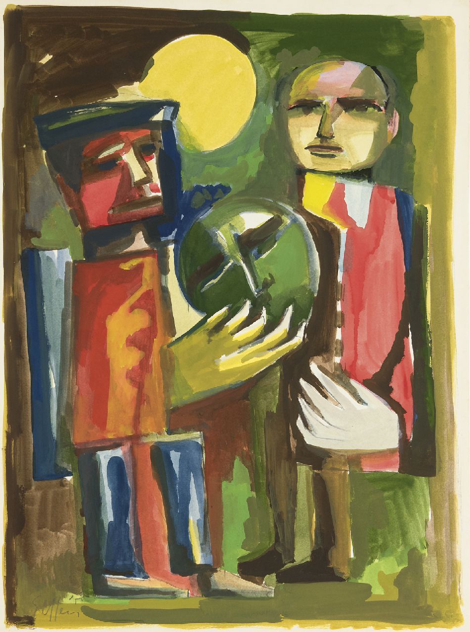 Elffers D.C.  | Dirk Cornelis 'Dick' Elffers, Zwei Figuren, Gouache auf Papier 74,8 x 55,4 cm, Unterzeichnet u.l. und datiert '58