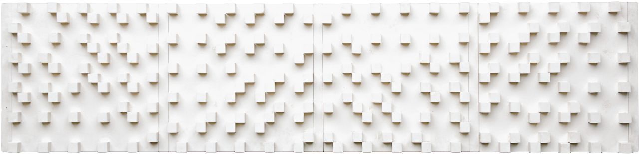 André Volten | Studie für Schallwand für VARA Rundfunk, Hilversum, white varnished wood, 75,5 x 325,5 cm, zu datieren um 1969