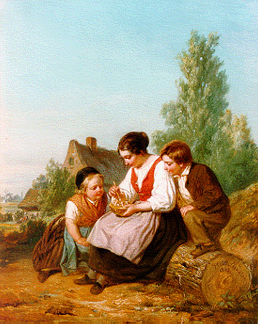 Teenstra K.D.  | Kornelis Douwes Teenstra, Feeding the birds, Öl auf Holz 31,0 x 25,0 cm, signed l.r. und dated 1843