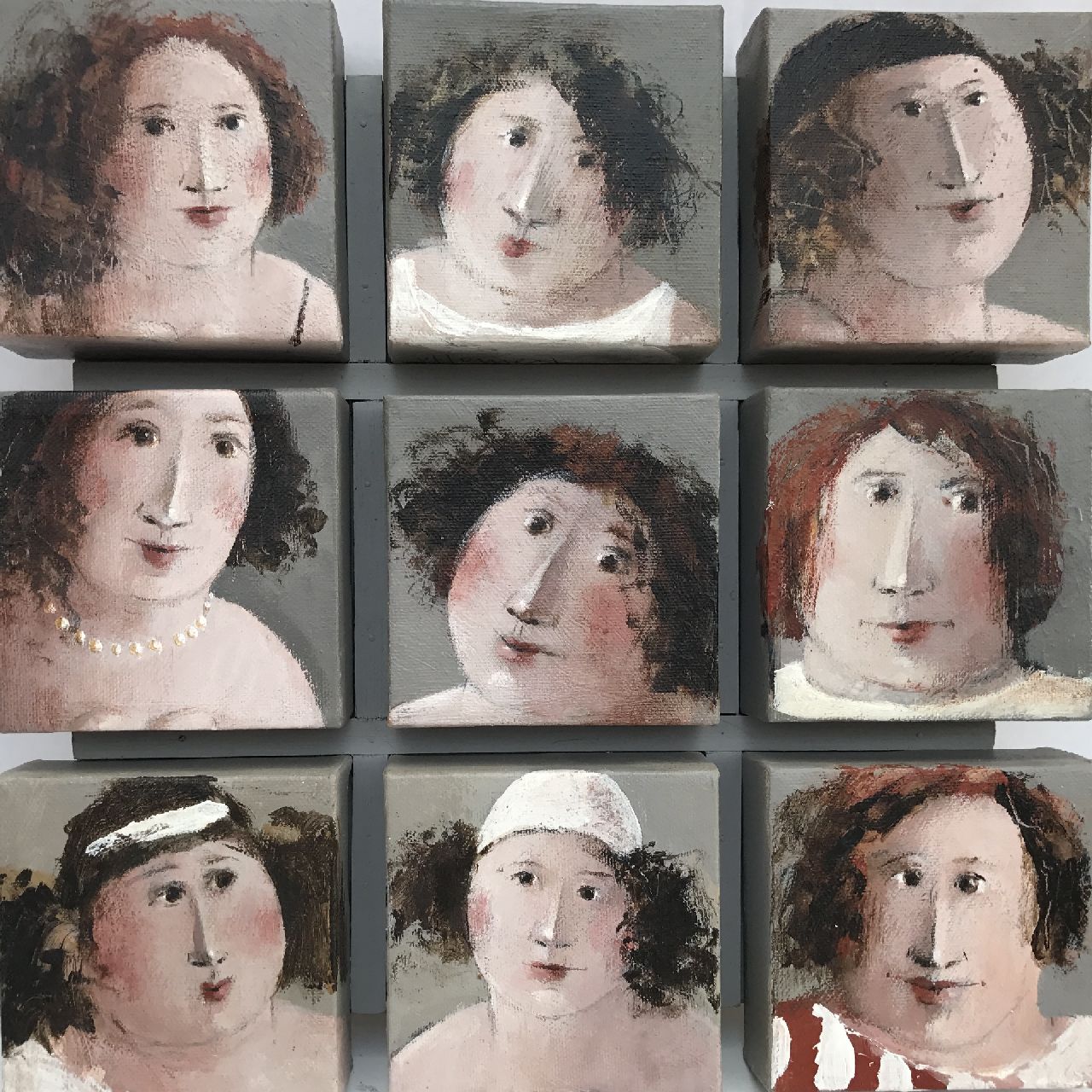 Hemert E. van | Evert van Hemert, Porträts (9), Acryl auf Leinwand 32,7 x 33,2 cm, Unterzeichnet alle unten auf dem Leinwand