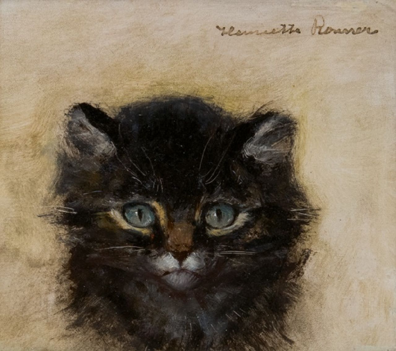 Ronner-Knip H.  | Henriette Ronner-Knip, Kätzchenköpchen, Öl auf Holz 12,0 x 13,4 cm, Unterzeichnet o.r.