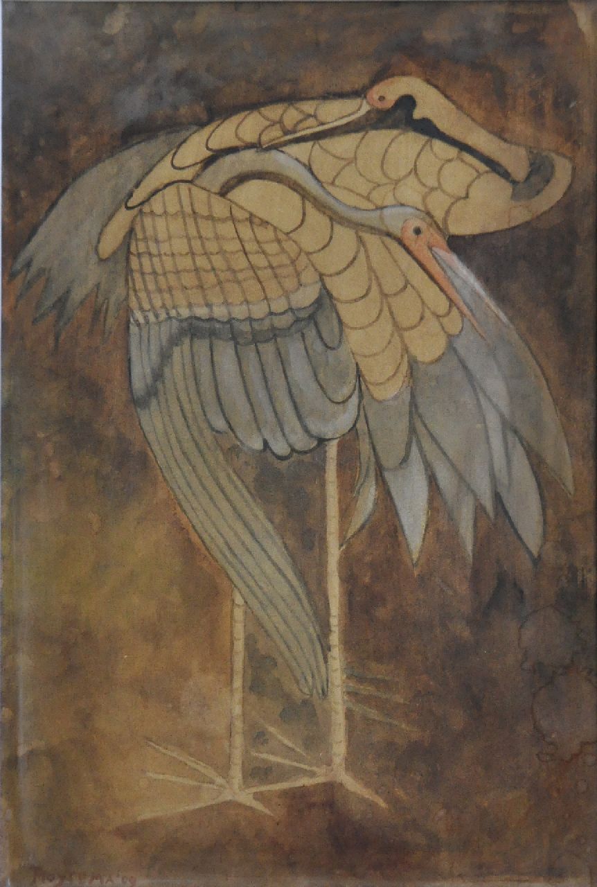 Hoytema Th. van | Theodorus 'Theo' van Hoytema, Kraniche, Aquarell auf Papier 30,0 x 21,0 cm, Unterzeichnet u.l. und datiert '09