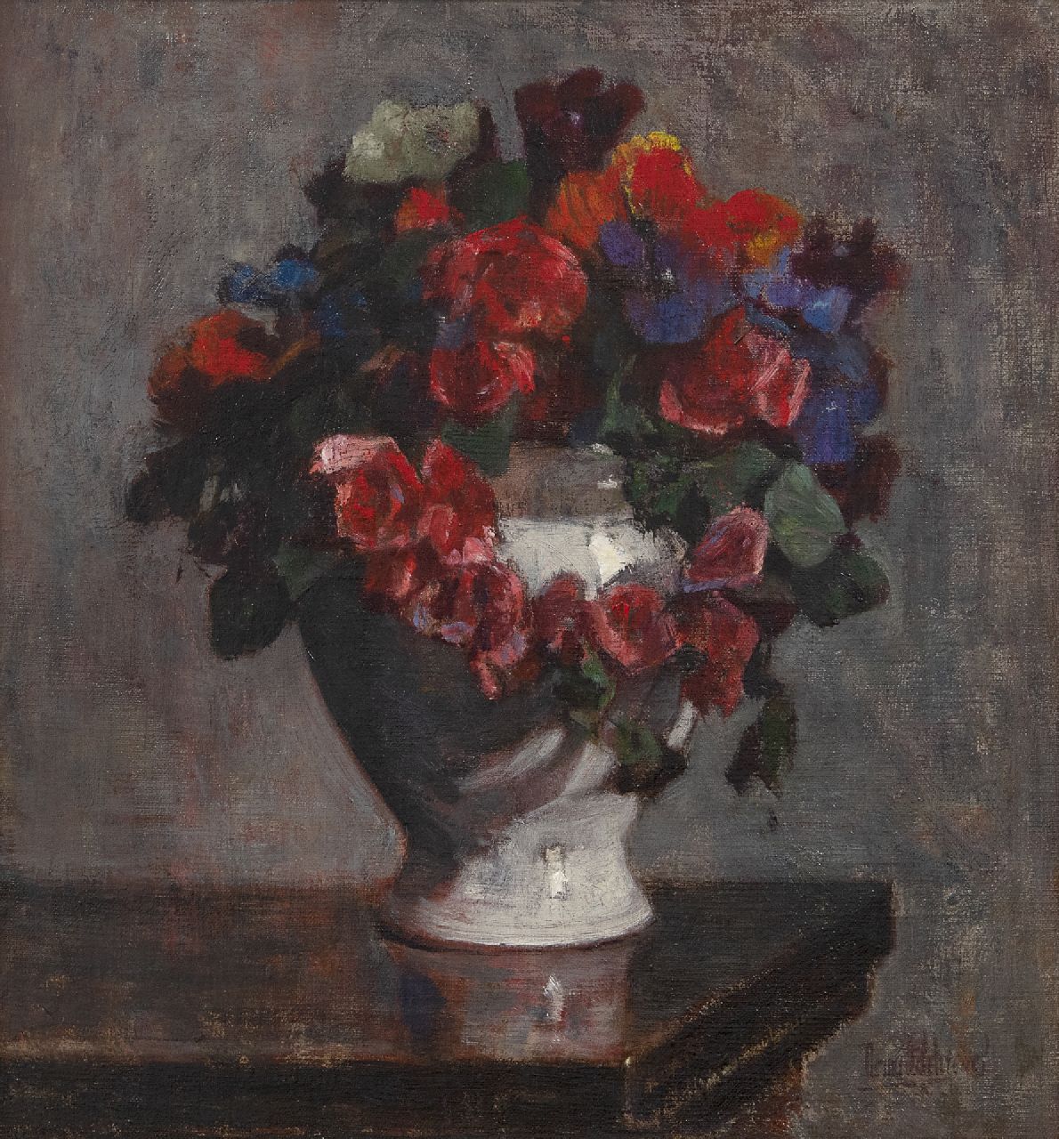 Schregel B.P.  | Bernardus Petrus 'Bernard' Schregel | Gemälde zum Verkauf angeboten | Veilchen in weisser Vase, Öl auf Leinwand 32,9 x 30,4 cm, Unterzeichnet u.r.