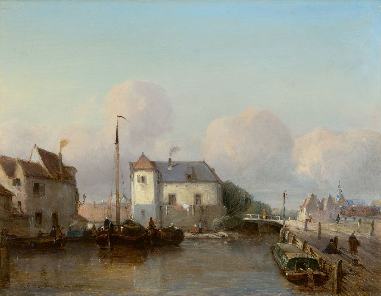 Bosboom J.  | Johannes Bosboom, Holländischer Binnenhafen, Öl auf Holz 24,8 x 31,7 cm, Unterzeichnet u.l. und datiert 1835