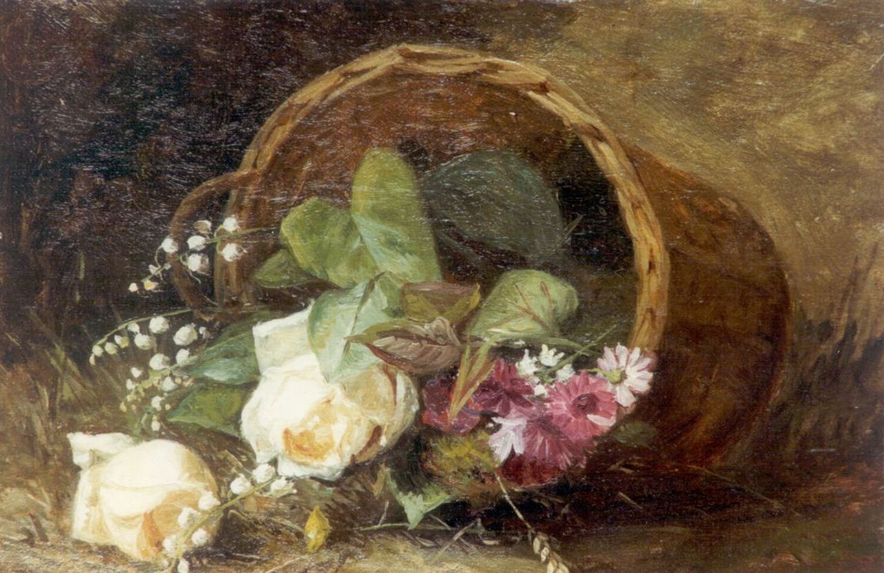 Borselen H.M. van | Helena Maria van Borselen, A flower basket, Öl auf Holz 23,5 x 34,2 cm