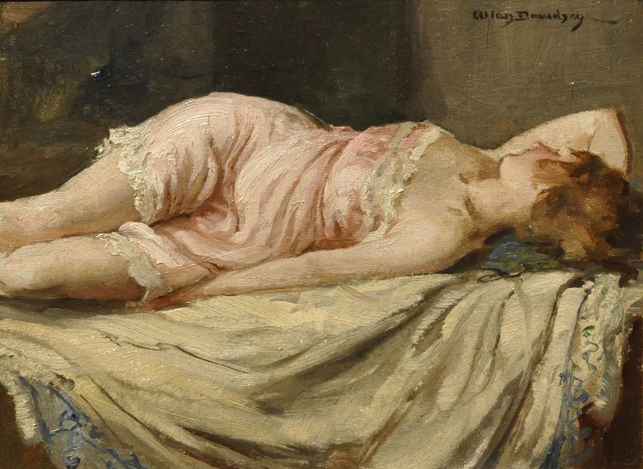 Davidson A.D.  | Allan Douglas Davidson, Schlafende junge Frau, Öl auf Malereifaser 22,7 x 30,2 cm, Unterzeichnet o.r.