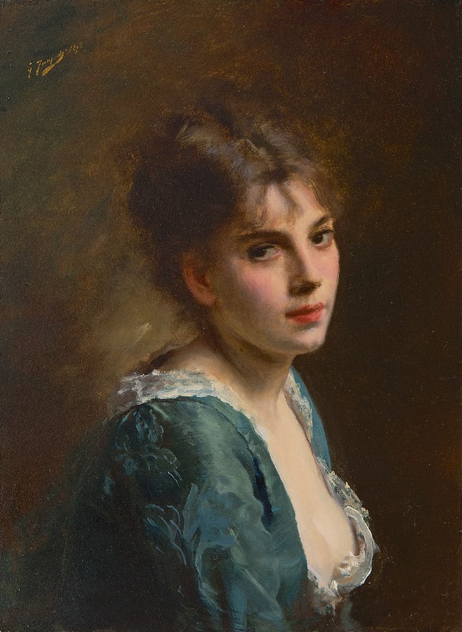 Jacquet G.J.  | 'Gustave' Jean Jacquet, Junge Schönheit, Öl auf Holz 33,9 x 25,7 cm, Unterzeichnet o.l. und datiert 1875