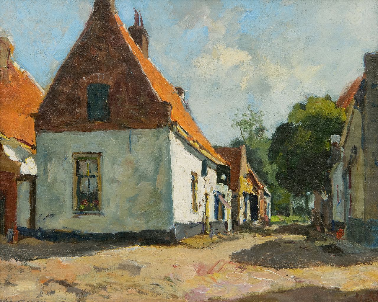 Vuuren J. van | Jan van Vuuren | Gemälde zum Verkauf angeboten | Sonnige Dorfstrasse, Öl auf Leinwand 24,1 x 30,1 cm, Unterzeichnet u.r.
