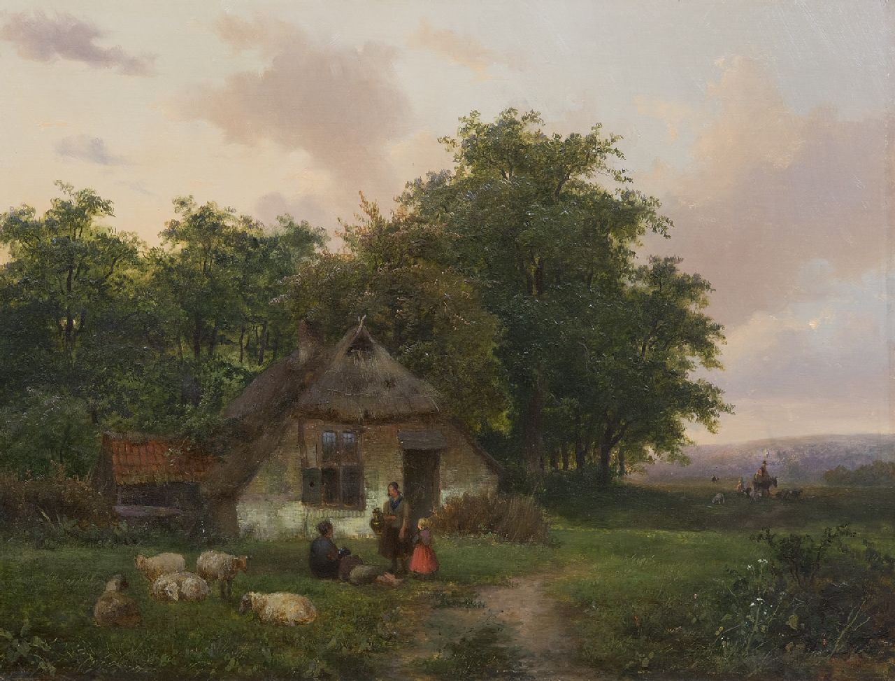 Rietstap A.R.  | Antonius Renardus Rietstap | Gemälde zum Verkauf angeboten | Landschaft mit Figuren bei einem Bauernhof, Öl auf Holz 34,3 x 45,0 cm, Unterzeichnet u.r. (unklar)