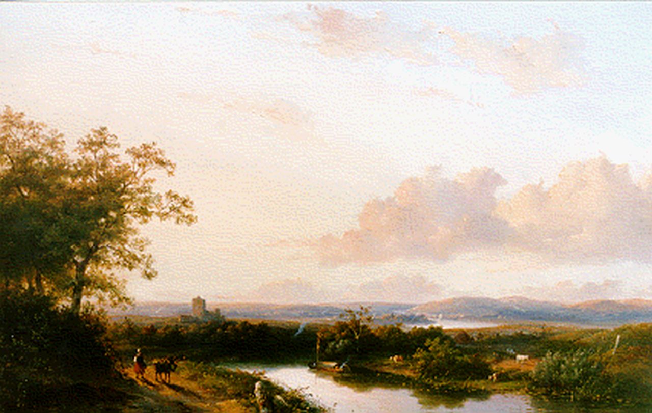 Hans J.G.  | Josephus Gerardus Hans, A panoramic river landscape, Öl auf Holz 43,5 x 60,5 cm, signed l.l. und dated '47