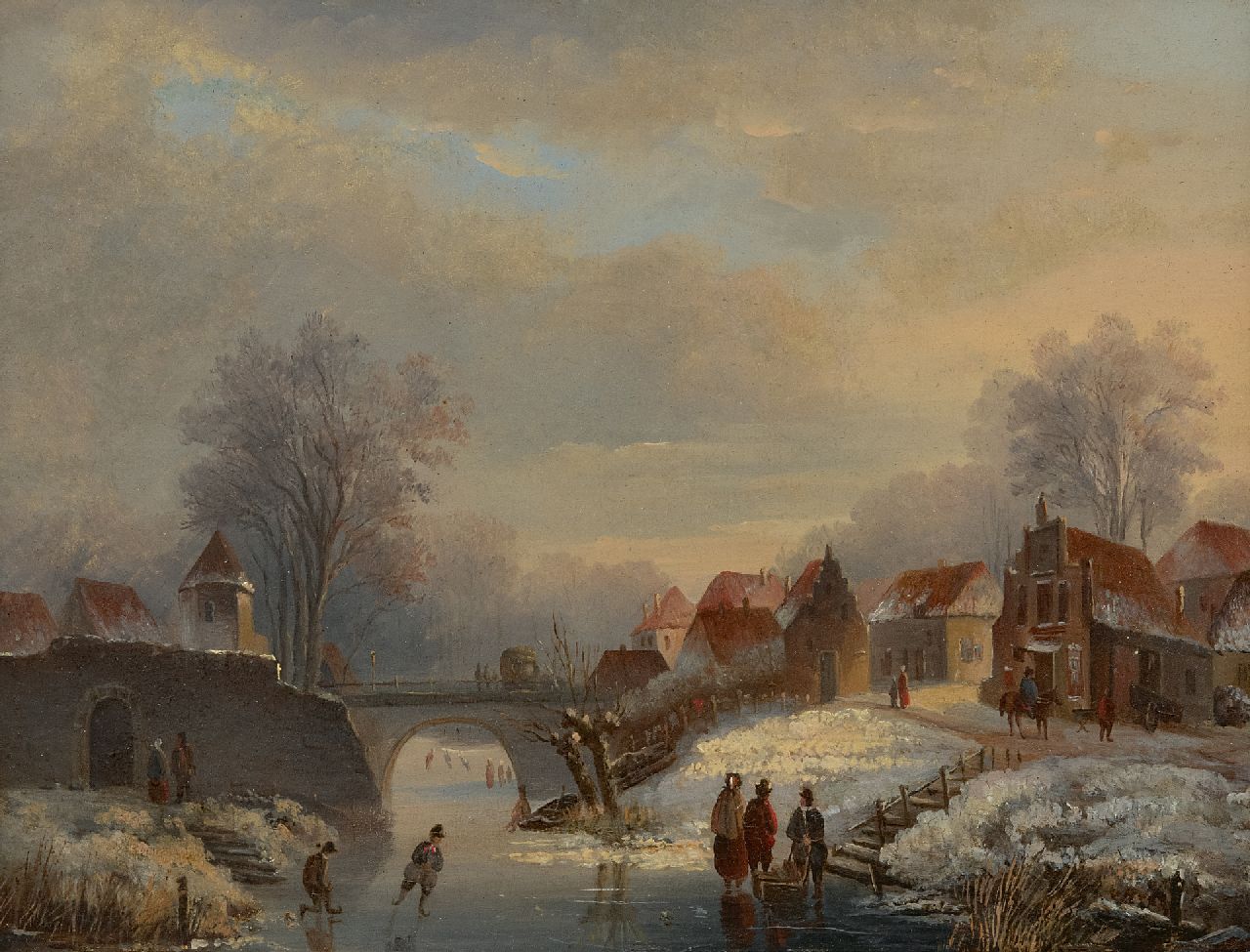 Parré M.  | Matthias Parré | Gemälde zum Verkauf angeboten | Schlittschuhvergnügen auf der Gracht, Öl auf Holz 22,0 x 30,1 cm