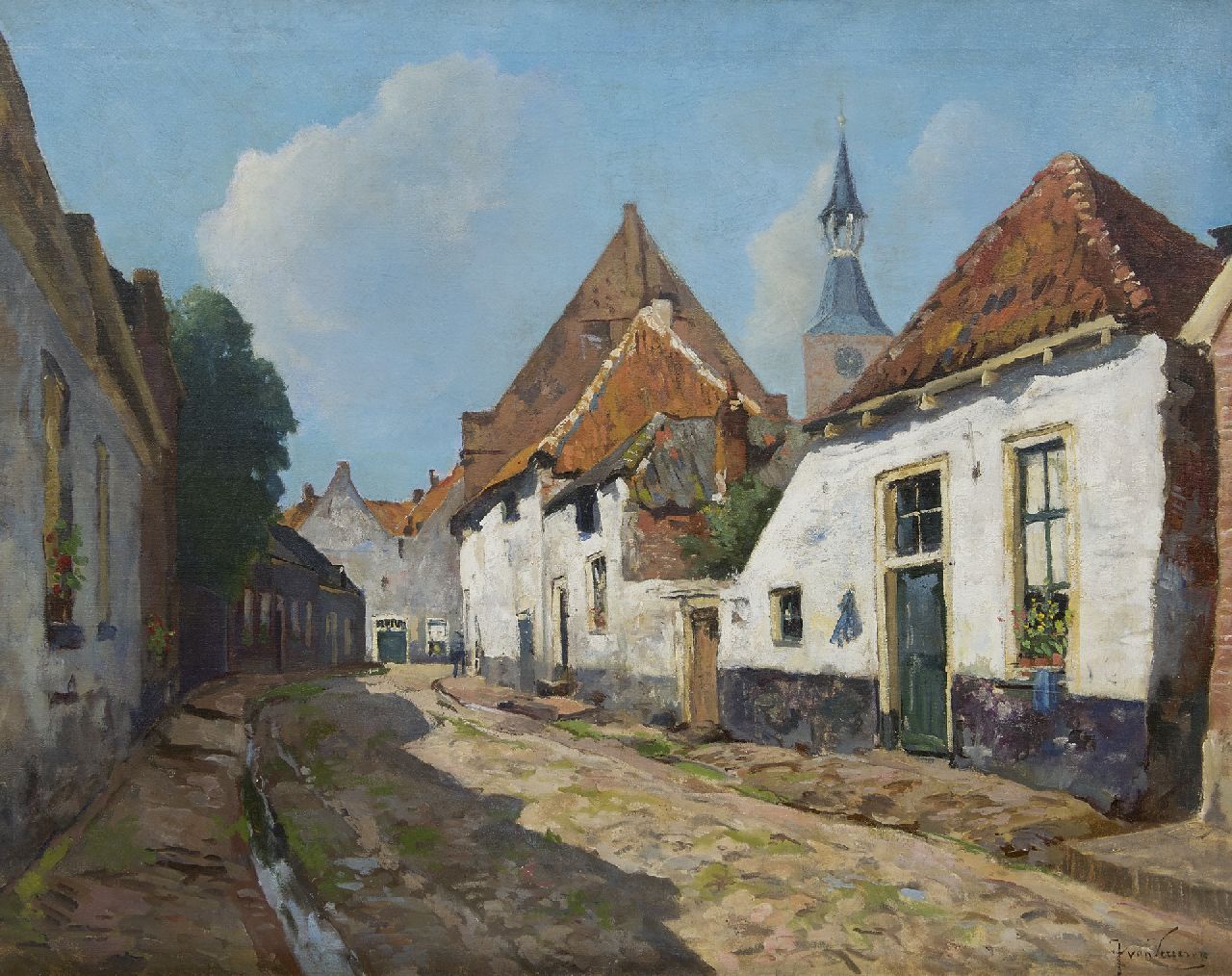 Vuuren J. van | Jan van Vuuren, Sonnige Dorfstrasse, Öl auf Leinwand 66,4 x 83,2 cm, Unterzeichnet u.r.