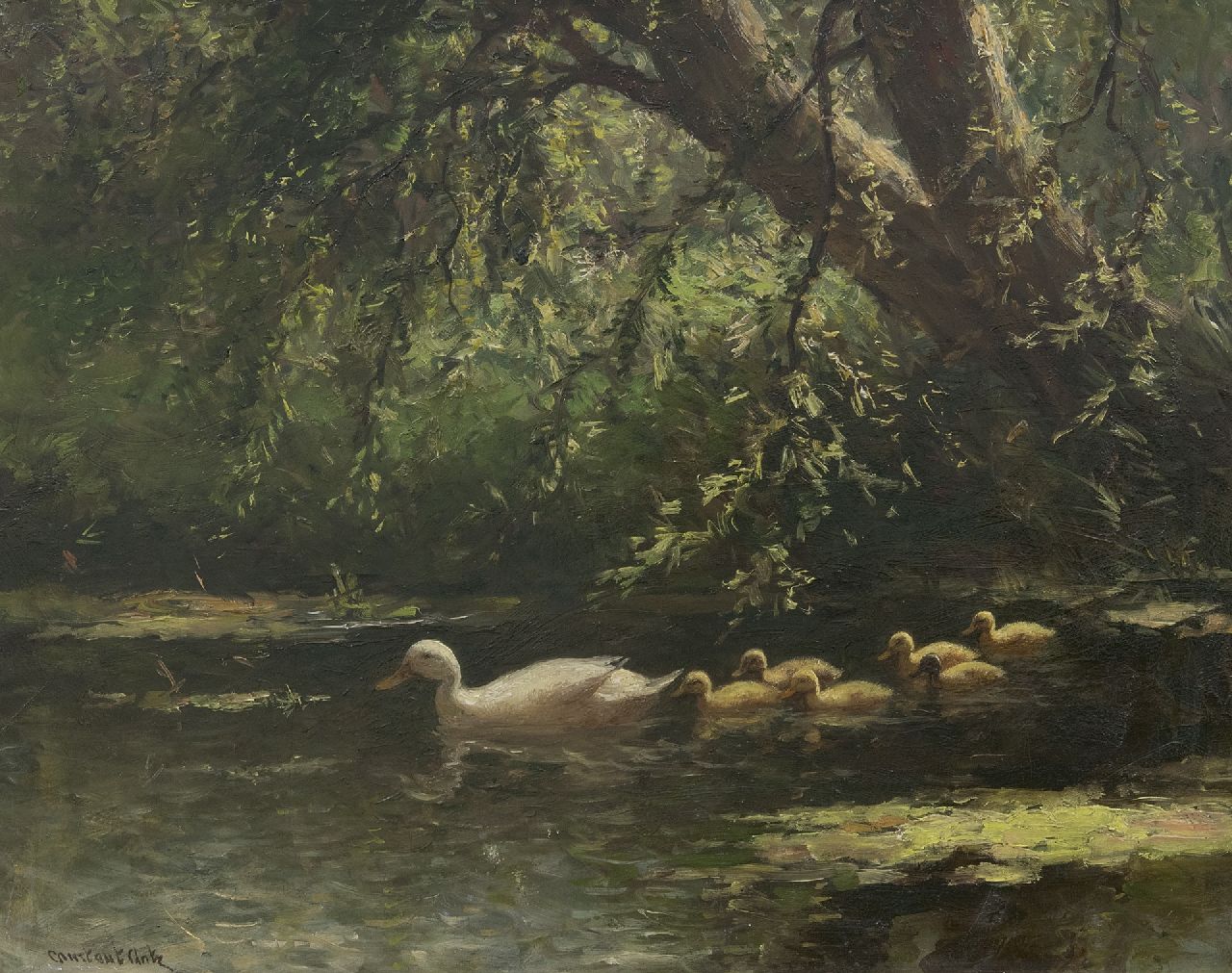 Artz C.D.L.  | 'Constant' David Ludovic Artz | Gemälde zum Verkauf angeboten | Mutter Ente und ihre Küken, Öl auf Leinwand 40,0 x 50,0 cm