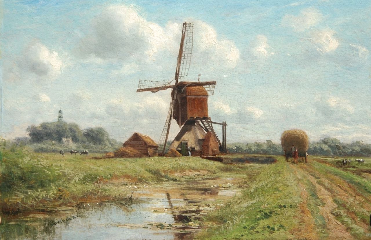 Doeleman J.H.  | Johan Hendrik Doeleman, Polderlandschaft mit Bockwindmühle, Öl auf Holz 21,8 x 32,8 cm, Unterzeichnet u.l.